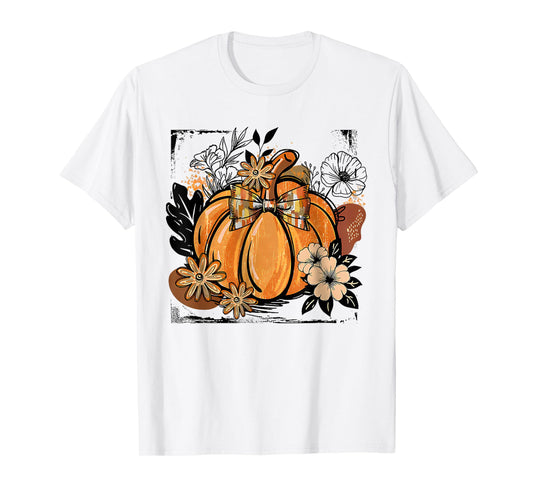 Floral Fall Pumpkin Boho Pumpkin Coquette Vintage Autumn T-Shirt