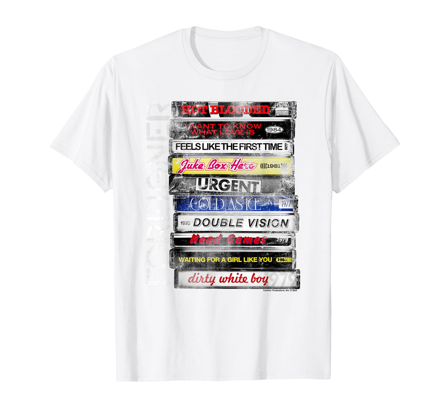 Foreigner Classic Hits Cassette Boxes Stacked Distressed T-Shirt
