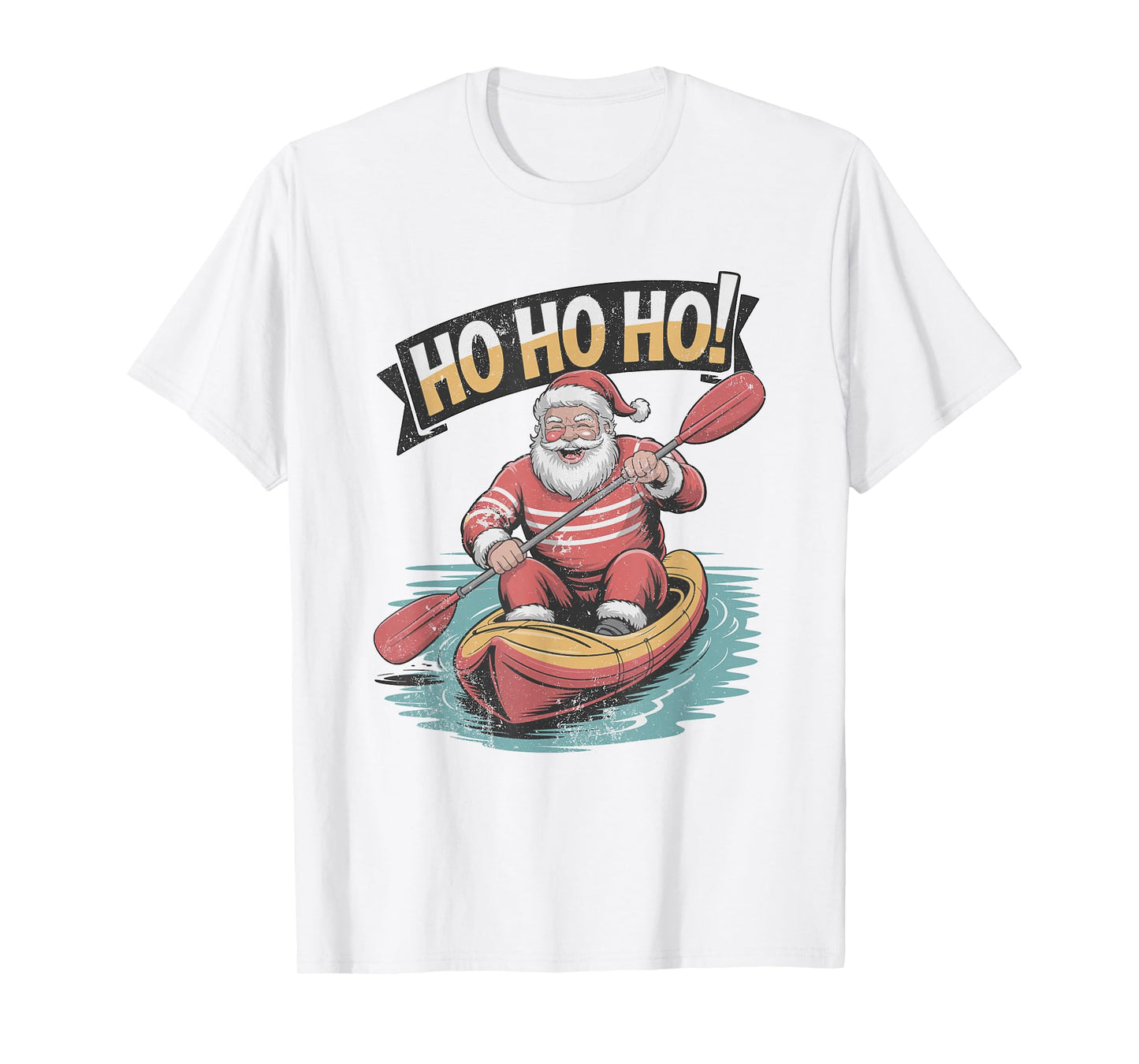 Vintage Santa Kayaking Retro 90s Christmas Holiday Sports T-Shirt