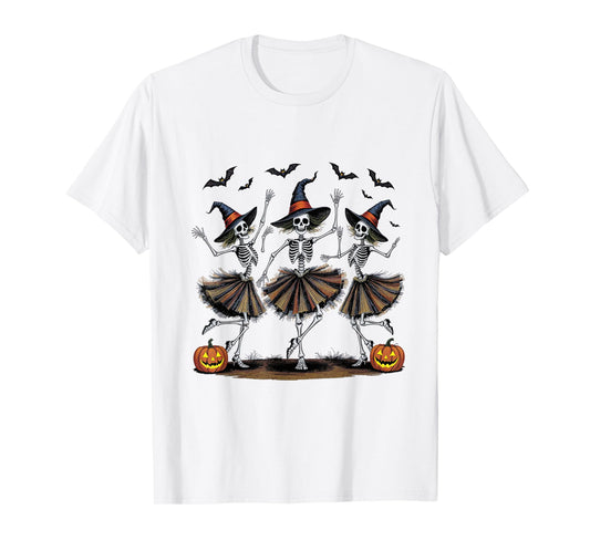 Dancing Skeleton Witches Funny Spooky Halloween T-Shirt