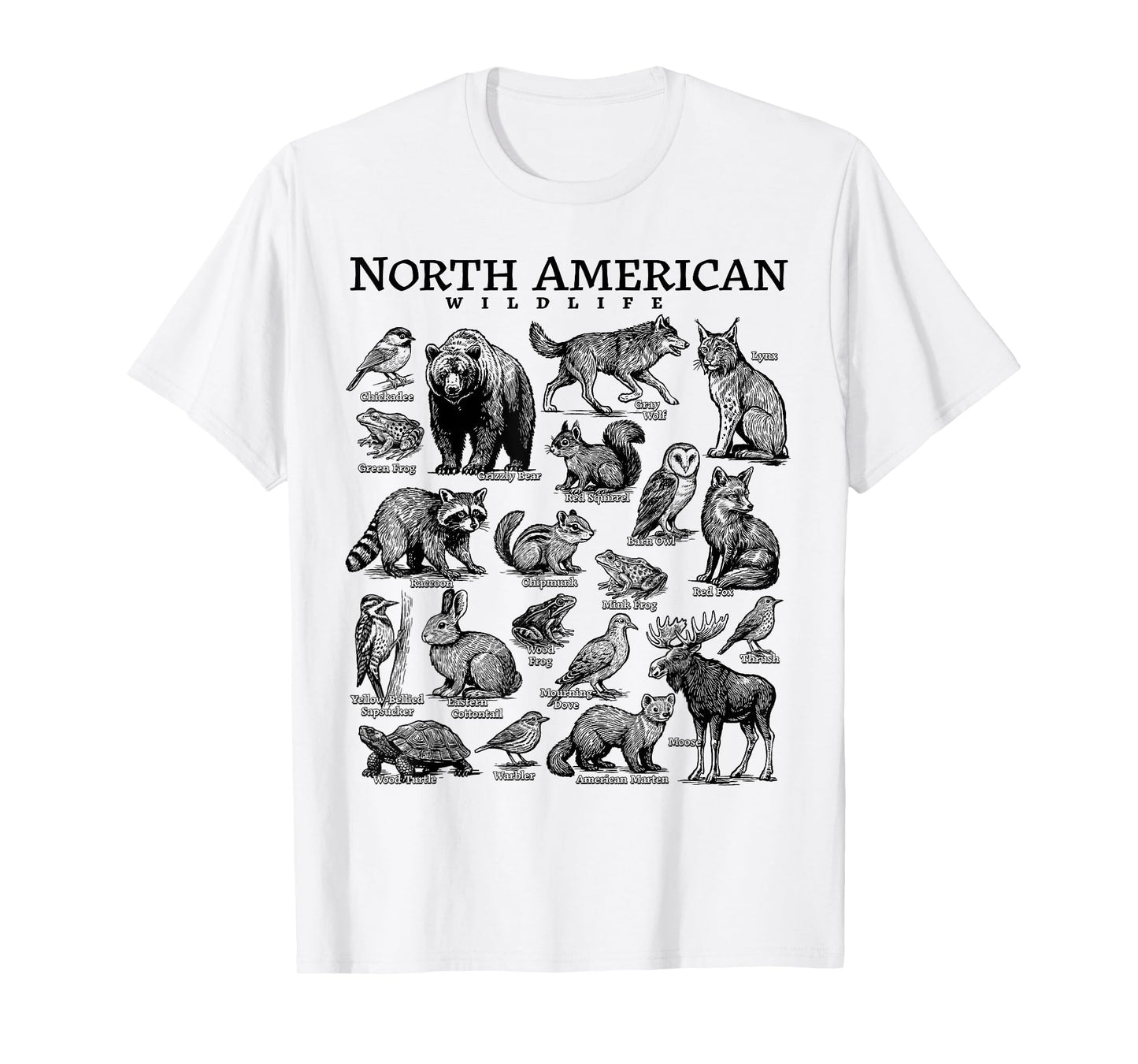 North American Wildlife Nature Camping USA Animal Guide T-Shirt