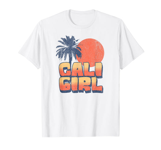 Cali Girl Retro Sunset Palm Tree California Beach Vacation T-Shirt