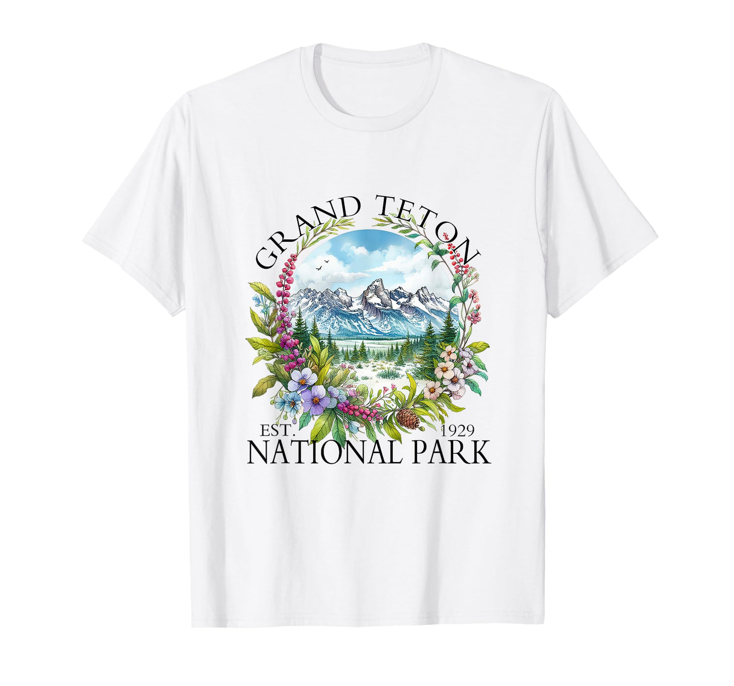 Floral Grand Teton National Park Hiking Camping Outdoor T-Shirt