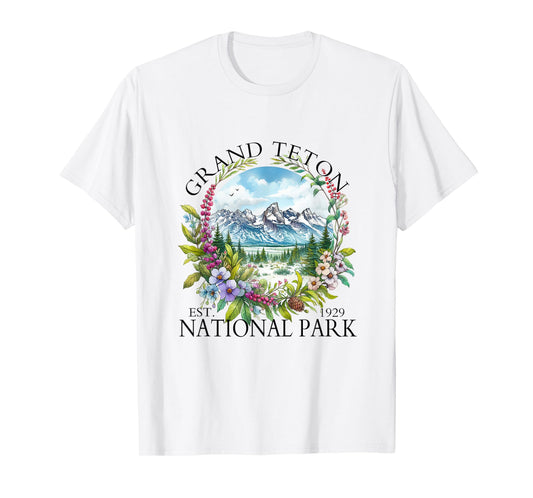 Floral Grand Teton National Park Hiking Camping Outdoor T-Shirt
