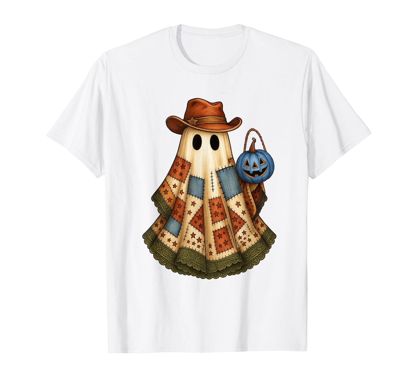 Halloween Vibes Spooky Patchwork Boo Ghost Western Life T-Shirt