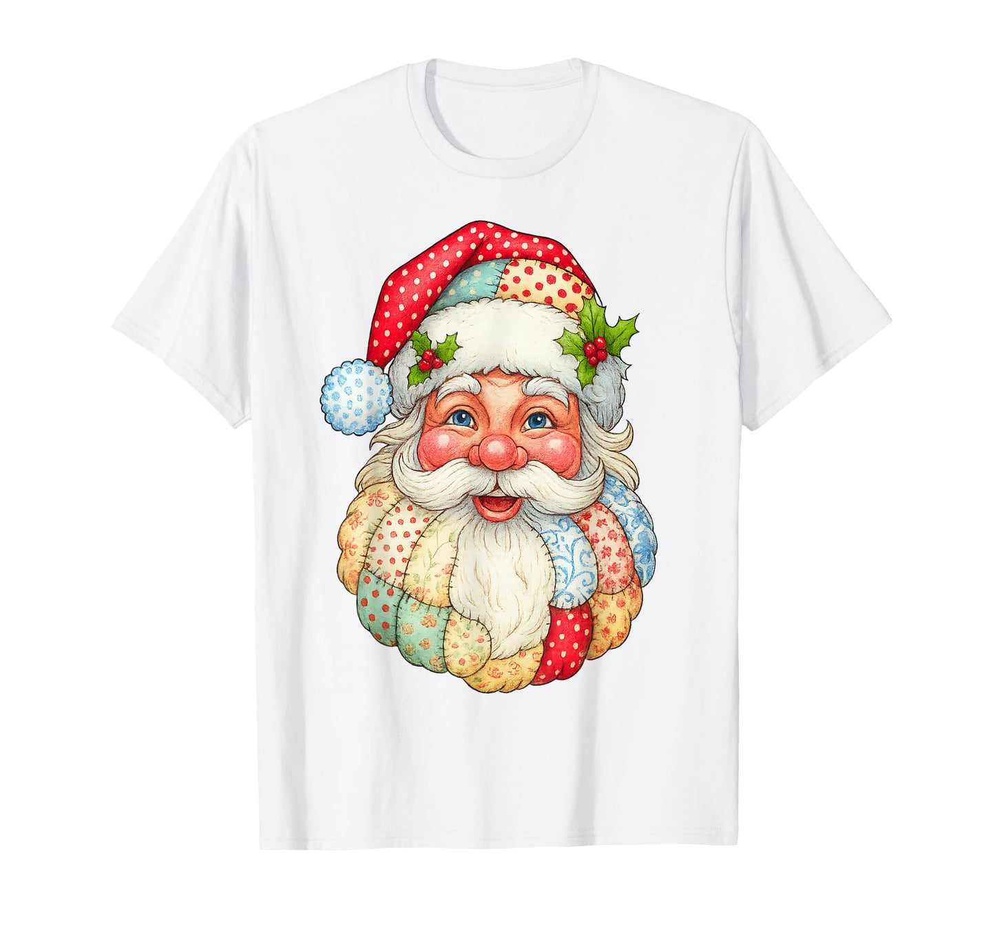Cute Patchwork Santa Claus Christmas Xmas Men Women Kid Gift T-Shirt