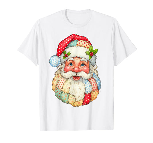 Cute Patchwork Santa Claus Christmas Xmas Men Women Kid Gift T-Shirt