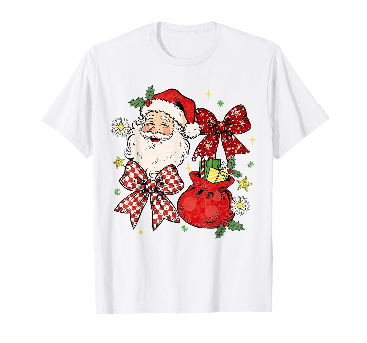 Coquette Bow Christmas Santa Claus Xmas Holiday Women Girls T-Shirt