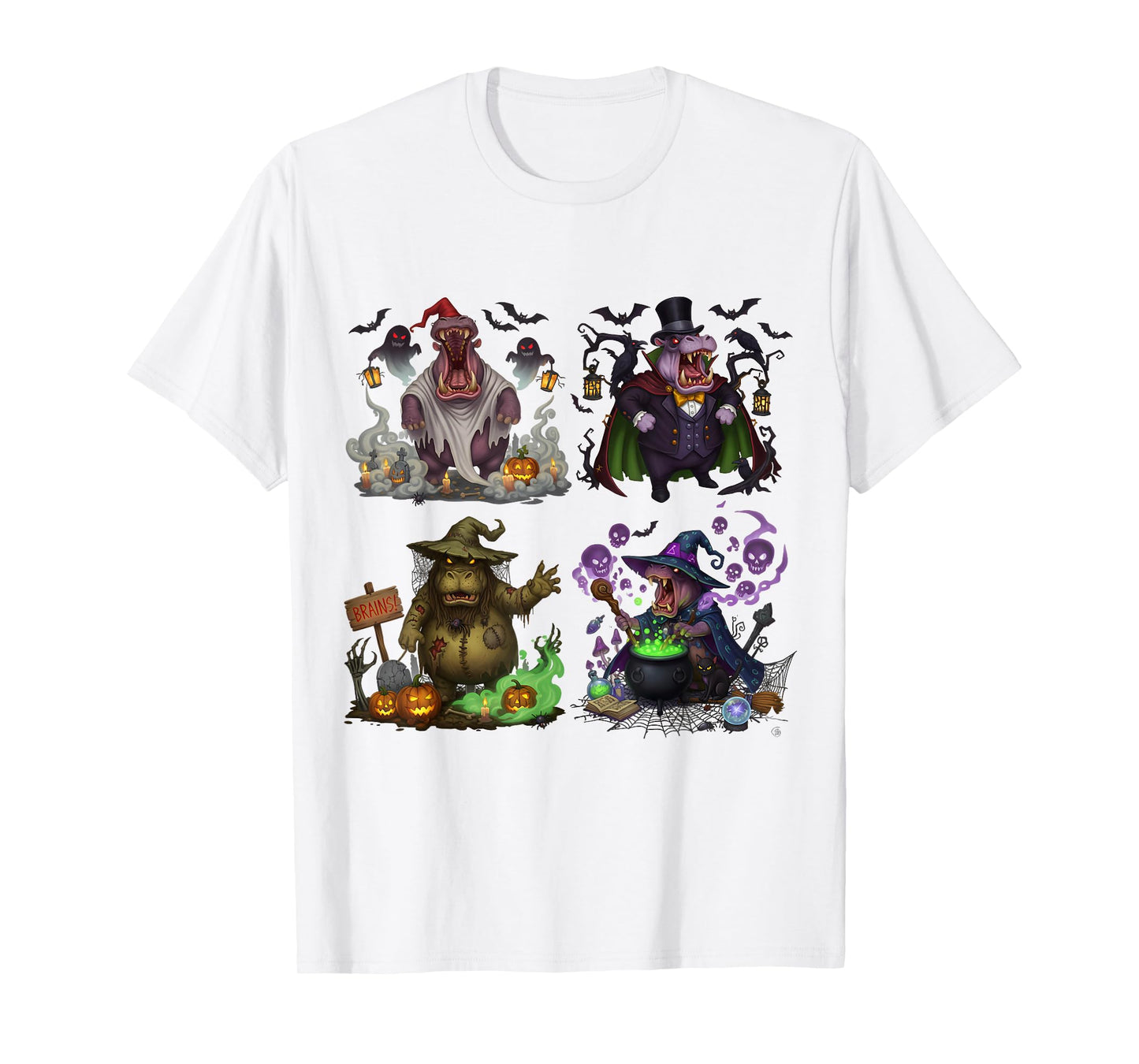 Hippo Spooky Vampire Witch Boo Zombie Cute Halloween Boys T-Shirt