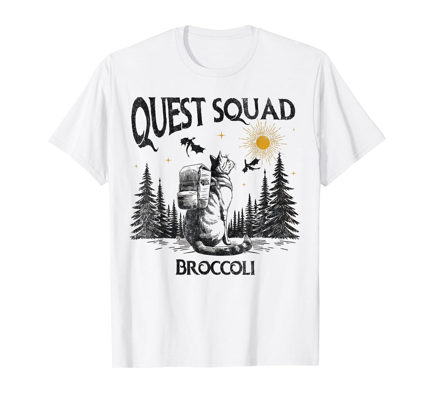 Quest Fantasy Squad Broccoli Funny Cat Vintage Men Women T-Shirt