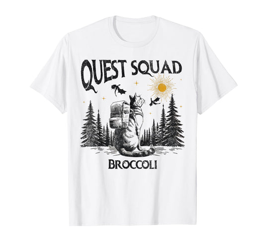Quest Fantasy Squad Broccoli Funny Cat Vintage Men Women T-Shirt