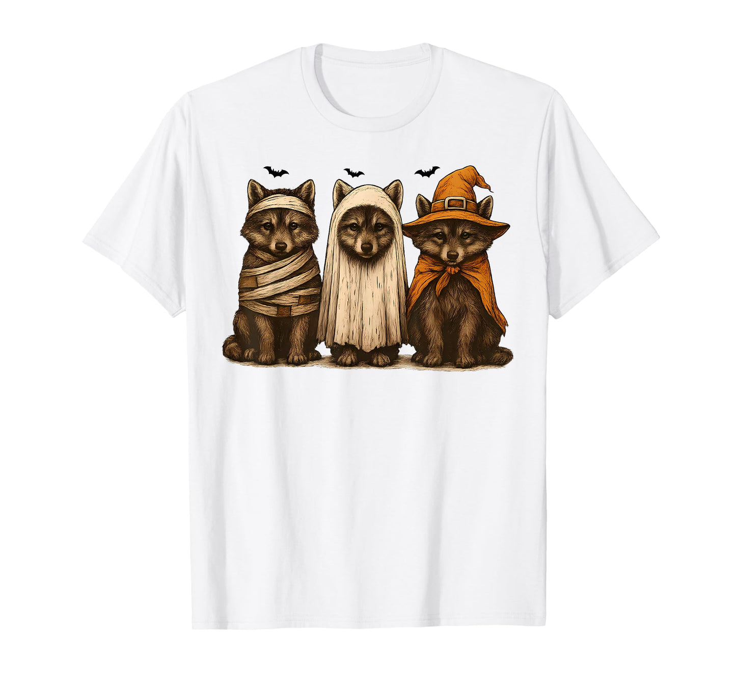 Retro Wolf Halloween Ghost Spooky Fall Vintage T-Shirt