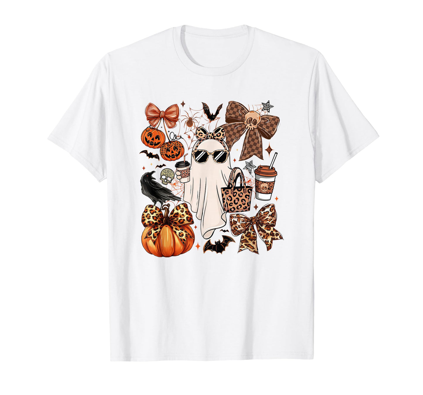Coquette Leopard Ghost Coffee Boo-JEE Halloween Boujee Ghost T-Shirt