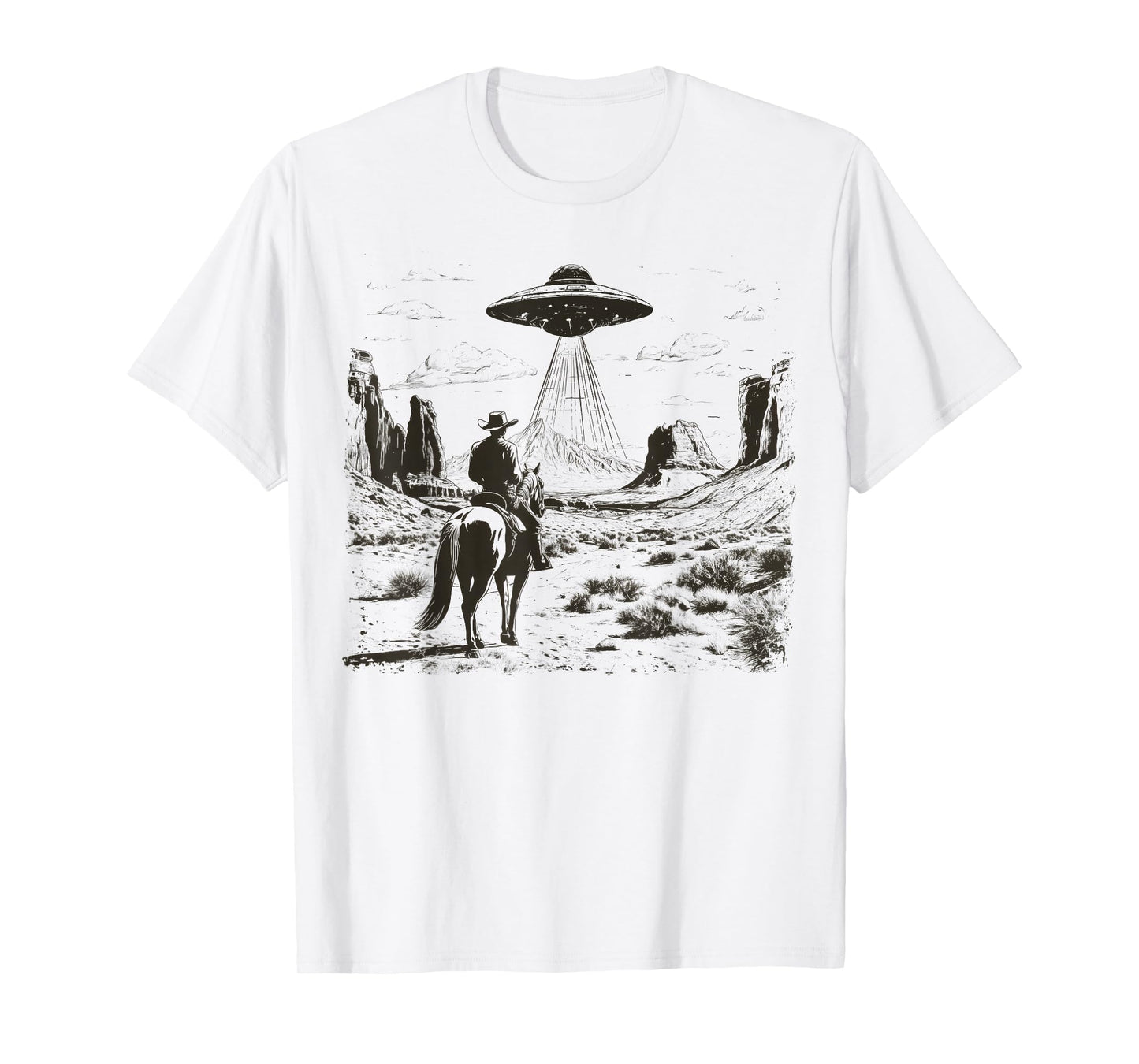Vintage Rodeo Cowboy Western Country Space Ship UFO Alien T-Shirt