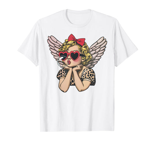 Cupid Blowing Bubble Heart Sunglasses Leopard Valentines Day T-Shirt