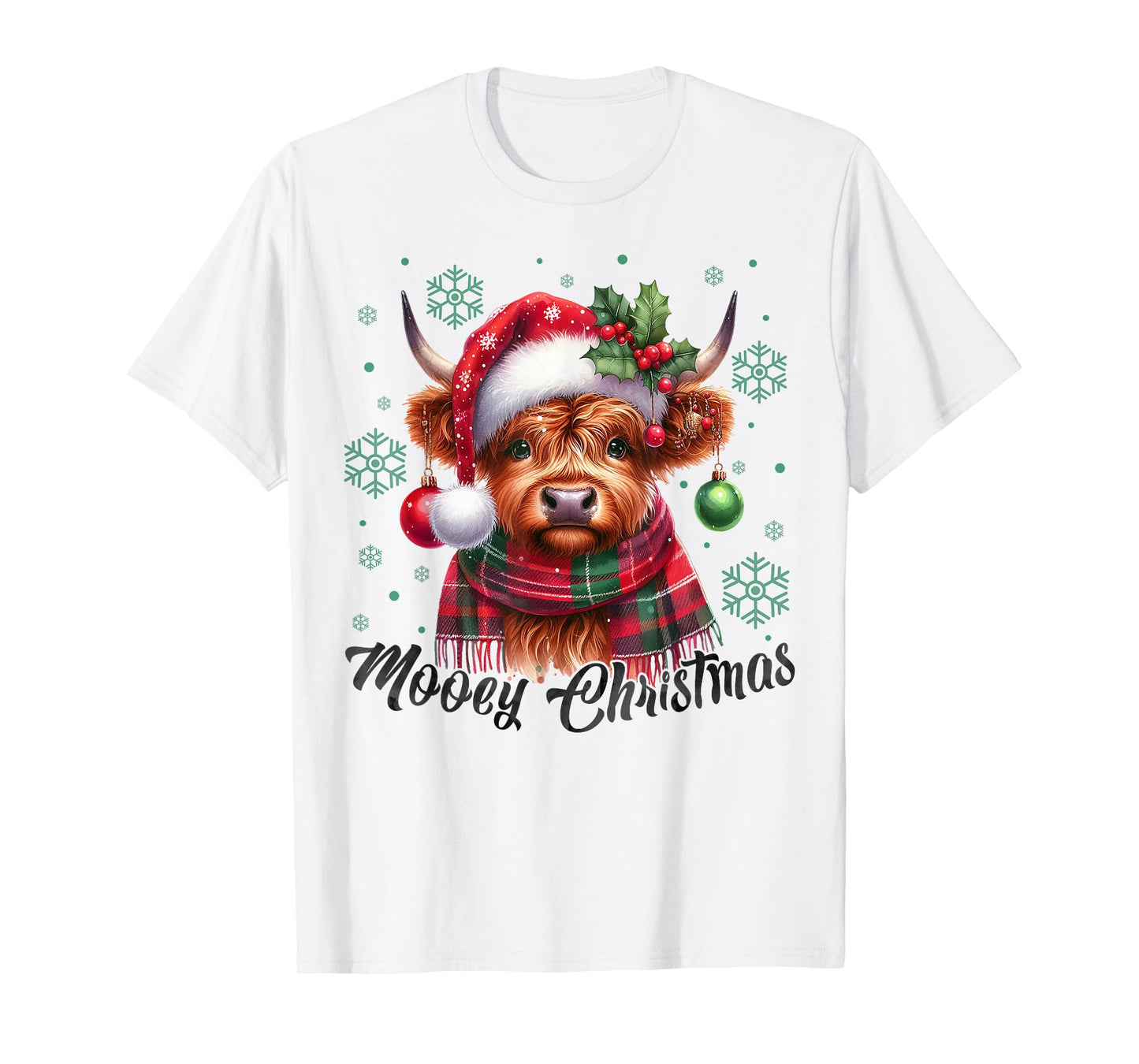 Mooey Christmas Highland Cow Christmas Lights Cow Lovers T-Shirt