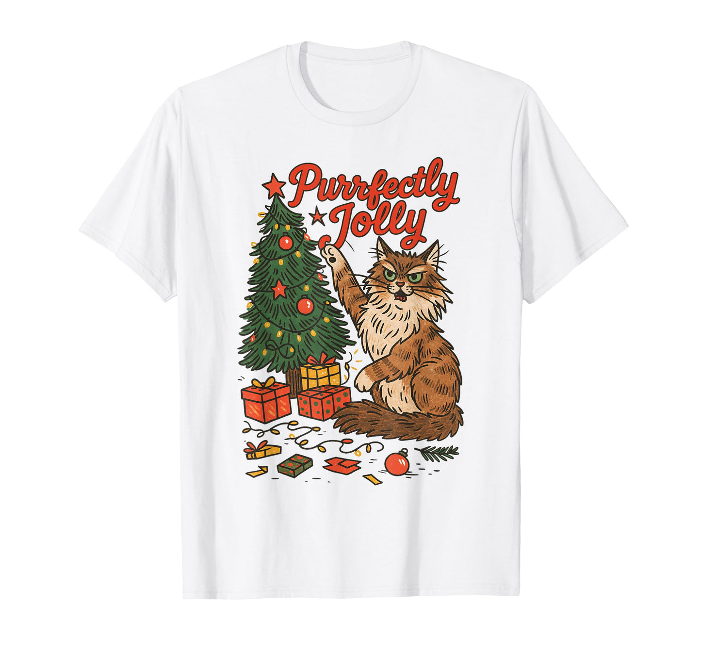 Christmas Xmas Vibes Cat Lover Cat Mom Purrfectly Jolly T-Shirt