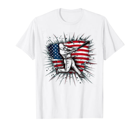 Patriotic Baseball 4th Of July US American Flag Boys Vintage T-Shirt