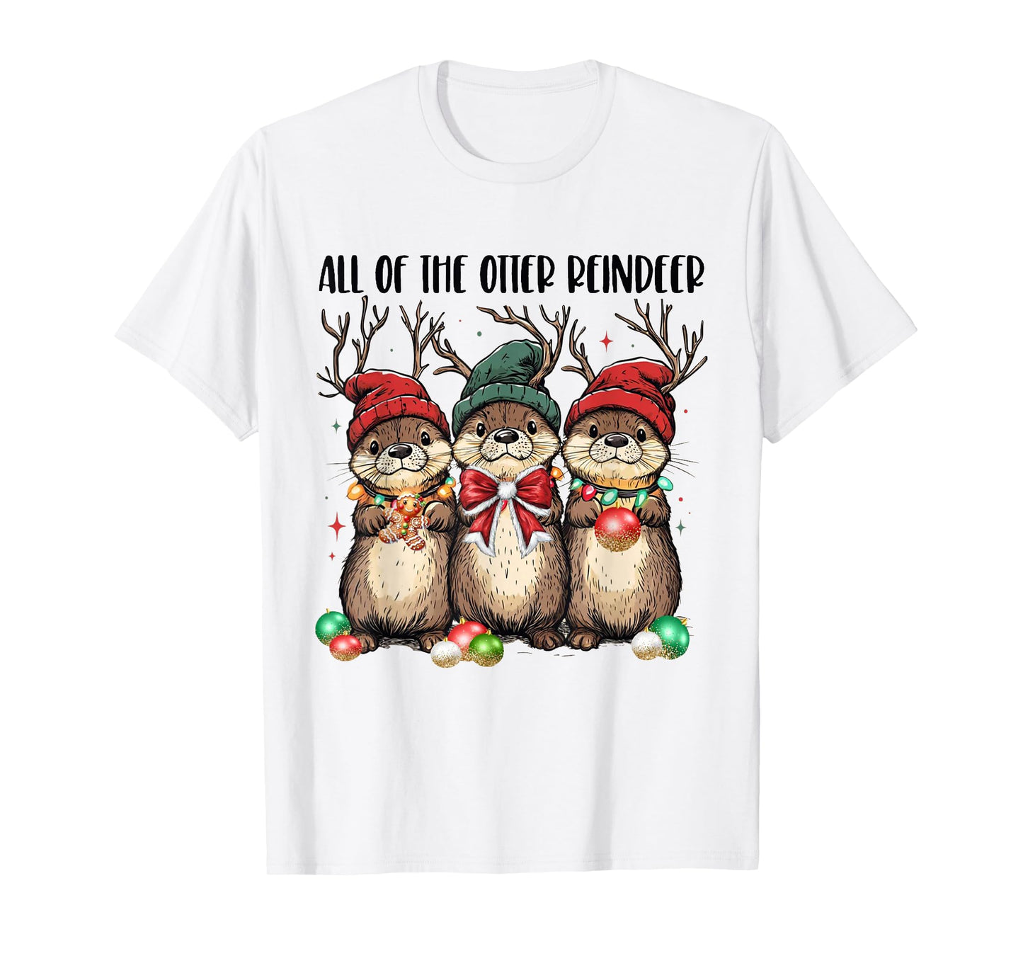 All of The Otter Reindeer Christmas Otters Santa Xmas Pajama T-Shirt