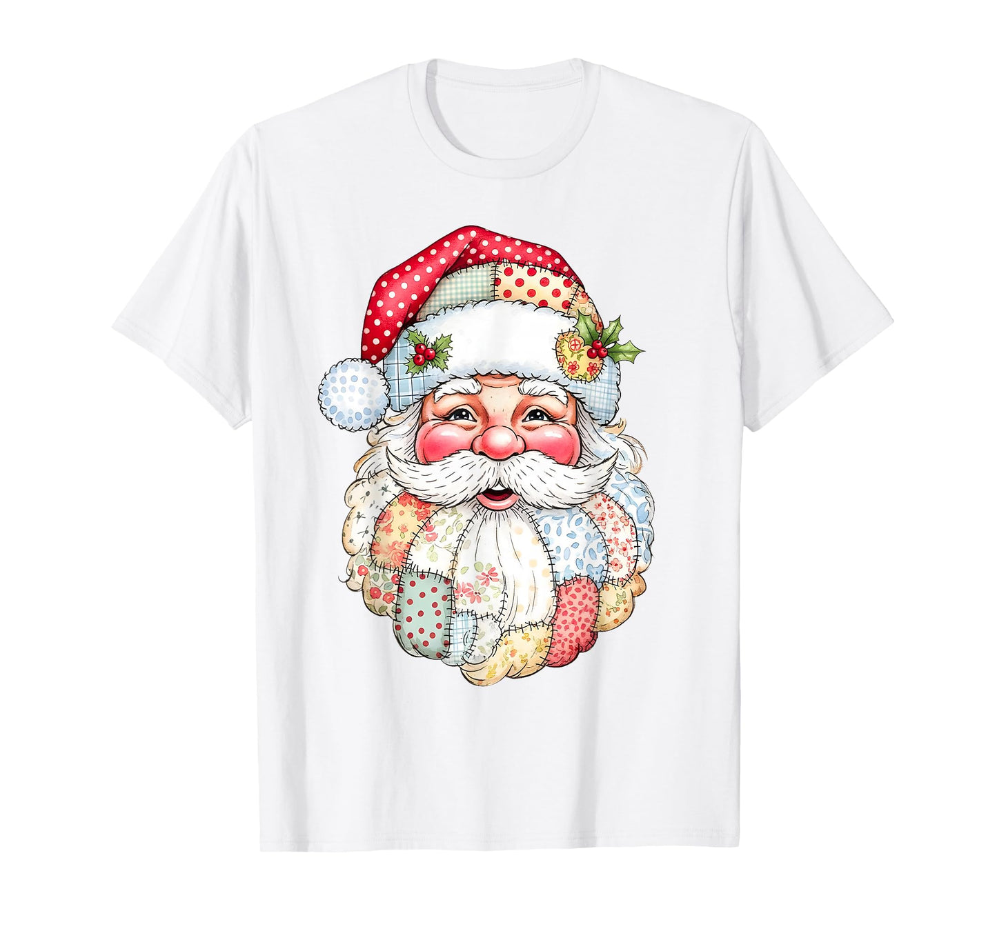 Merry Christmas Patchwork Santa Claus Face X-mas Holiday T-Shirt