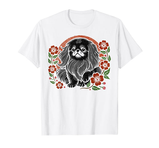 Pekingese Dog Retro Japanese Cherry Blossoms Cute Floral T-Shirt for Men Women