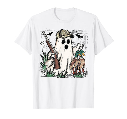 Duck Hunting Ghost Retro Camouflage Funny Halloween Hunter T-Shirt