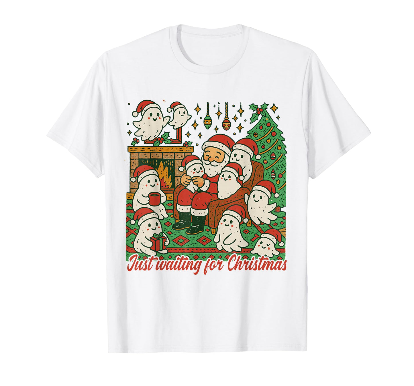 Xmas Vibes Boo Ghost Santa Just Waiting for Christmas T-Shirt