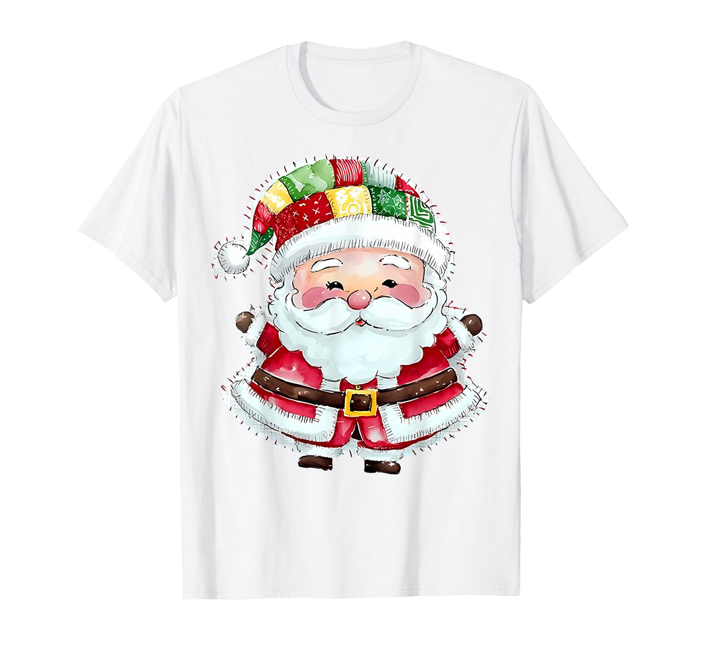 Cute Patchwork Santa Claus Christmas Xmas Men Women Kid Gift T-Shirt