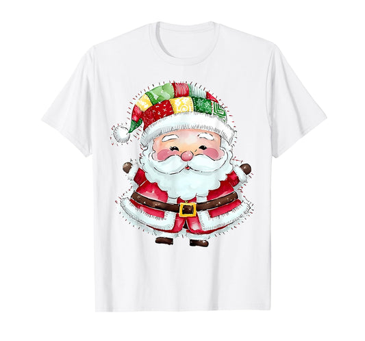 Cute Patchwork Santa Claus Christmas Xmas Men Women Kid Gift T-Shirt