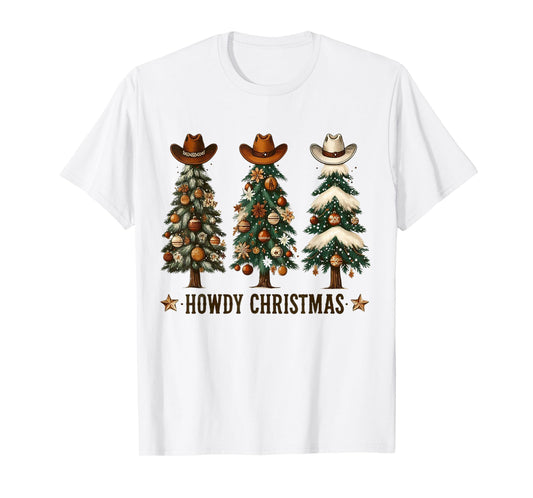 Howdy Christmas Xmas Tree Cowboy Western Coquette Bow Pajama T-Shirt