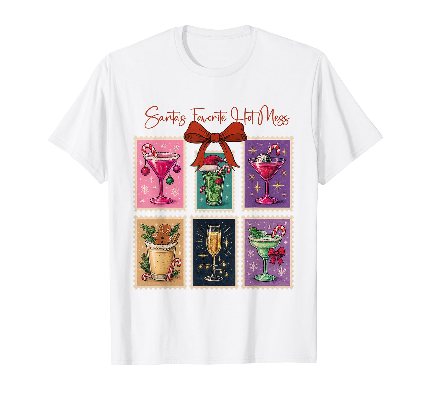 Santa's Favorite Hot Mess Santa Christmas Cocktail Stamps T-Shirt