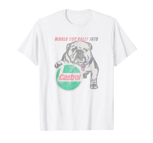 Castrol Vintage Logo T-Shirt - Men's Unisex Adults White Small Classic Fit Short Sleeve Crew Neck T-Shirt