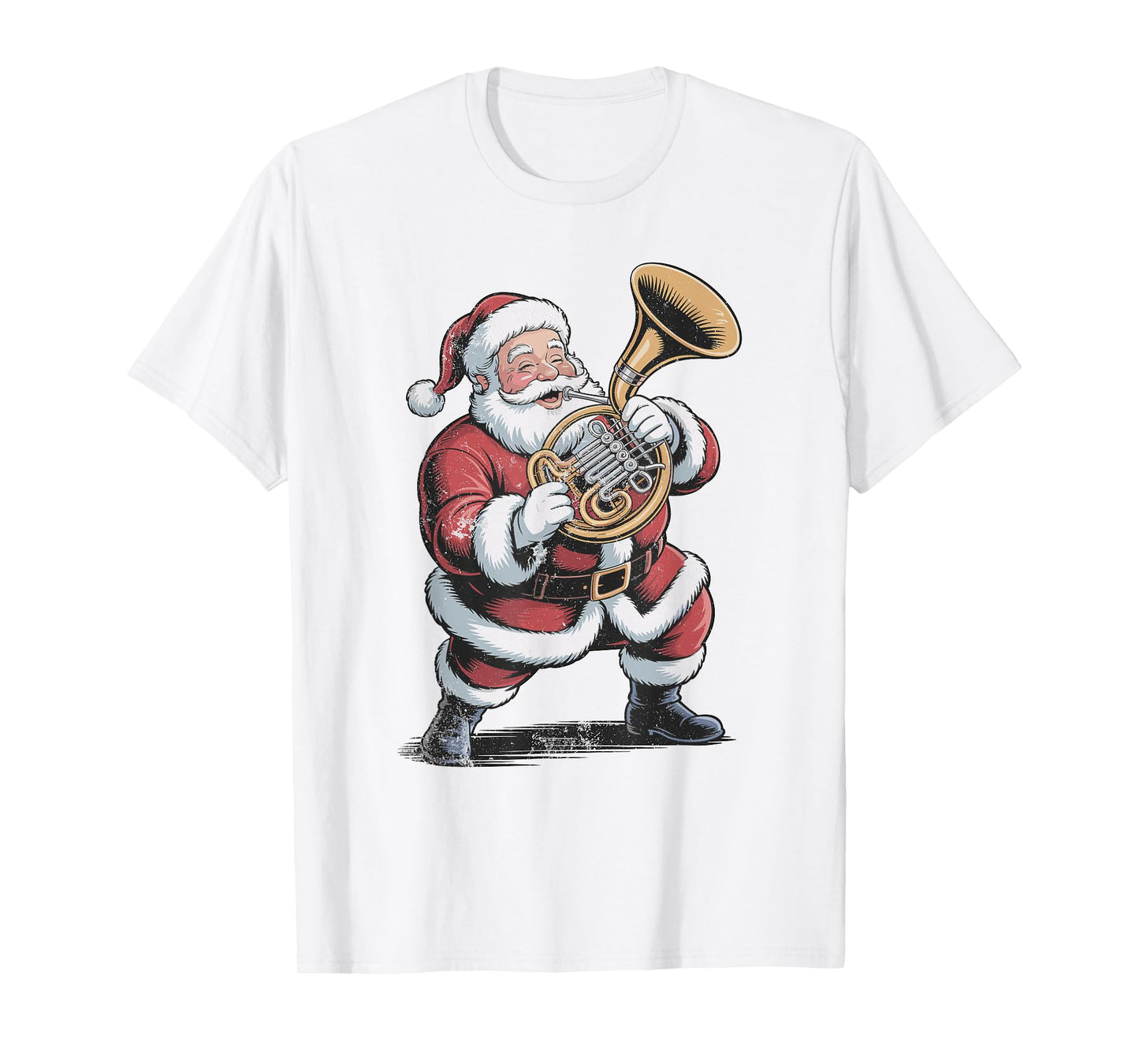 Vintage Santa Playing French Horn Retro 90s Chrismas Holiday T-Shirt