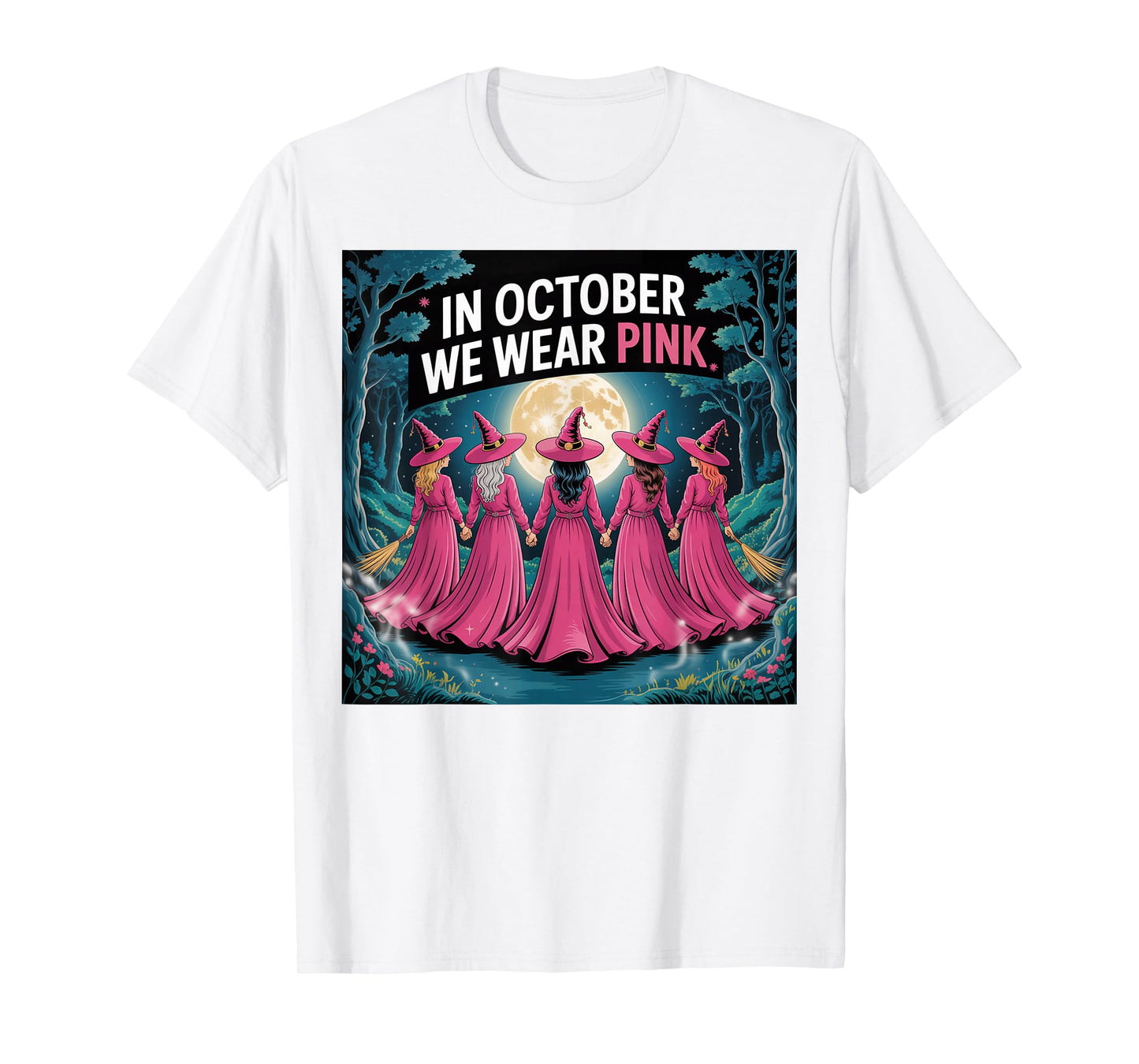 Halloween Breast Cancer Witch in October We Wear Pink T-Shirt