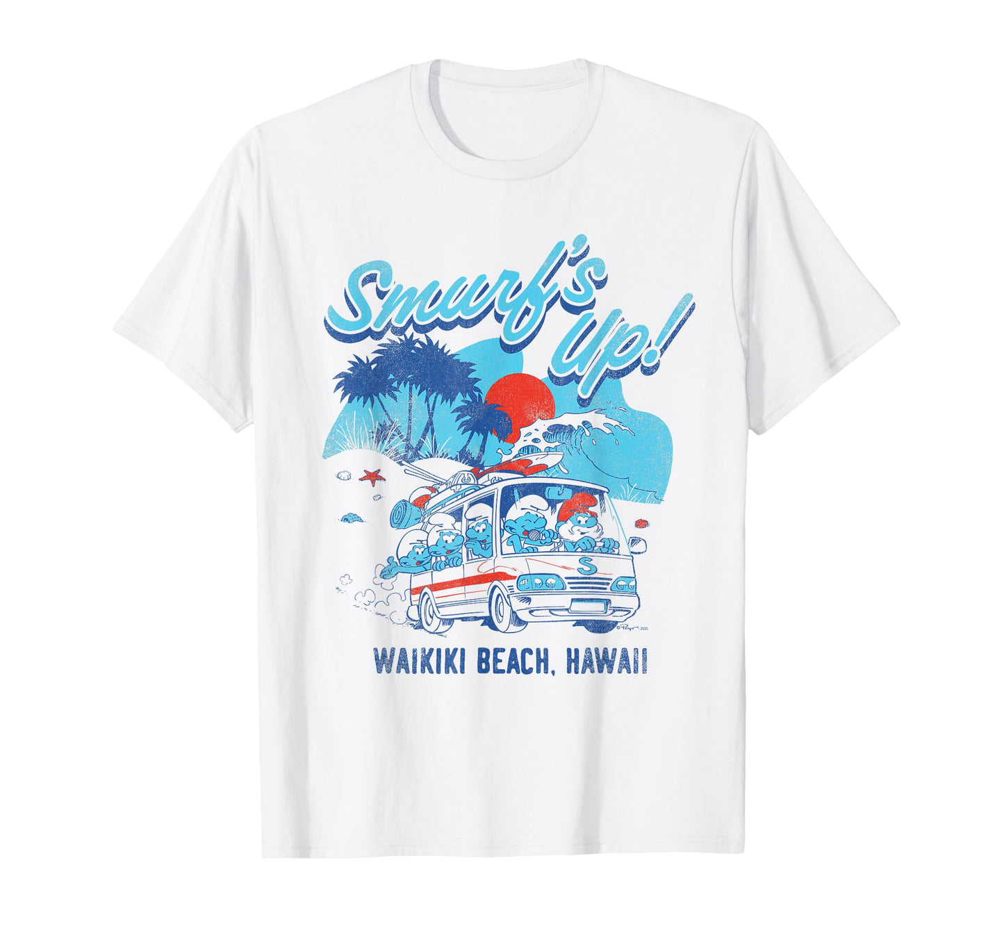 The Smurfs Smurf's Up Retro Waikiki Beach Van Travel Cartoon T-Shirt