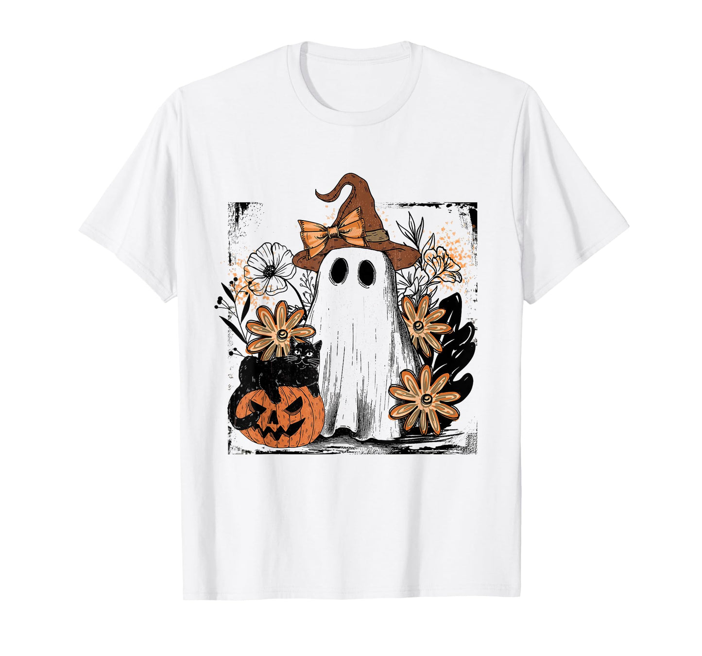 Floral Boho Ghost Halloween Coquette Spooky Pumkin Cat Fall T-Shirt