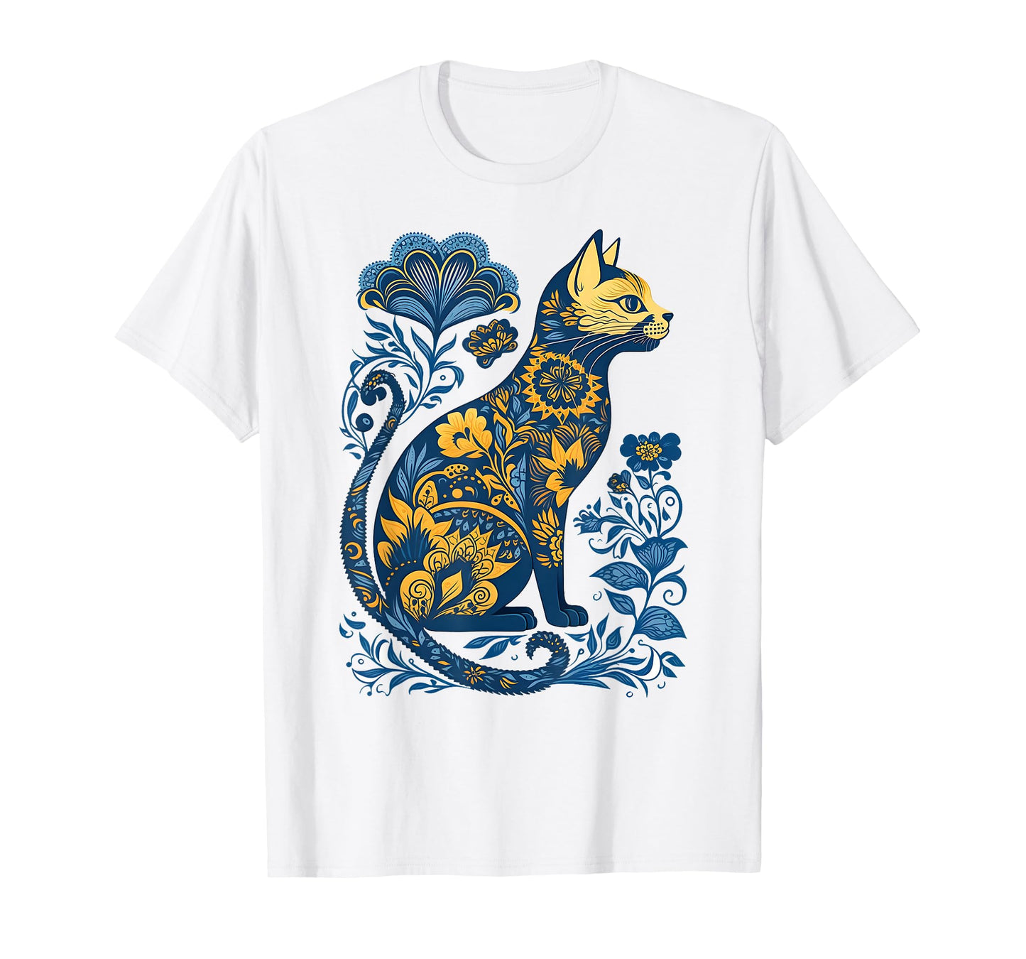 Ukraine Cat Floral Vintage Ukrainian Flag & Vyshyvanka Style T-Shirt