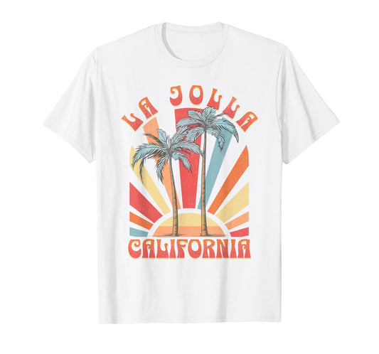 La Jolla Beach California Surfing Surf Ocean Retro T-Shirt - Unisex-Adults, Kids - Blue - Small - Short Sleeve