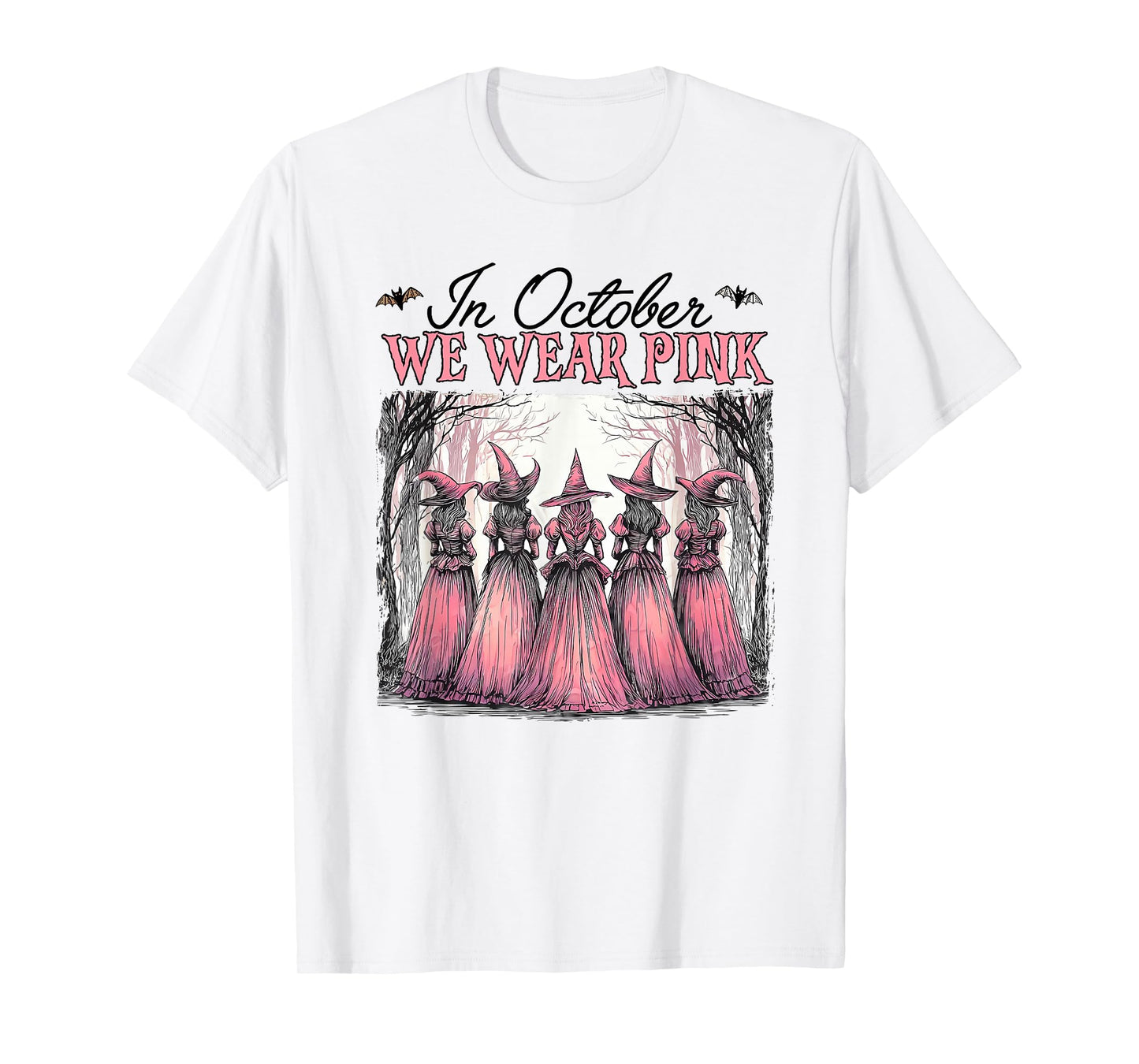 Witch in October We Wear Pink Breast Cancer Women Halloween T-Shirt