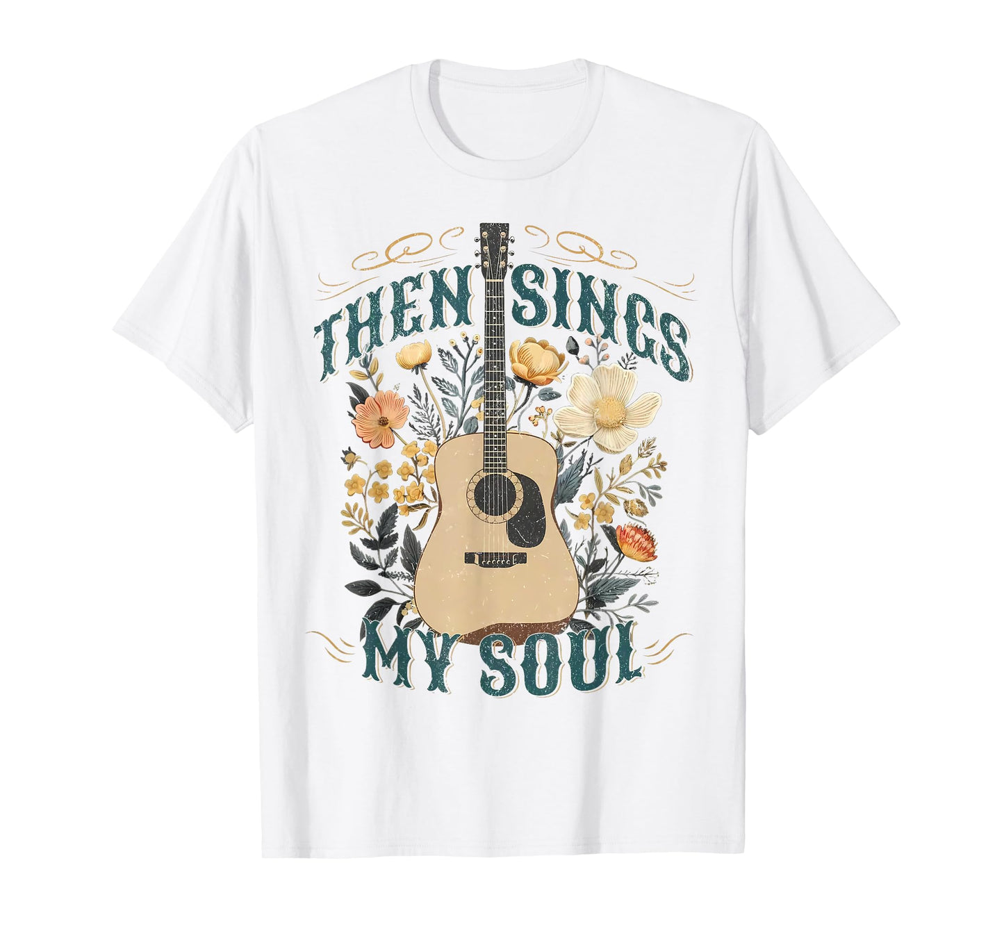 Vintage Floral Guitar Then Sings My Soul Christian Jesus T-Shirt