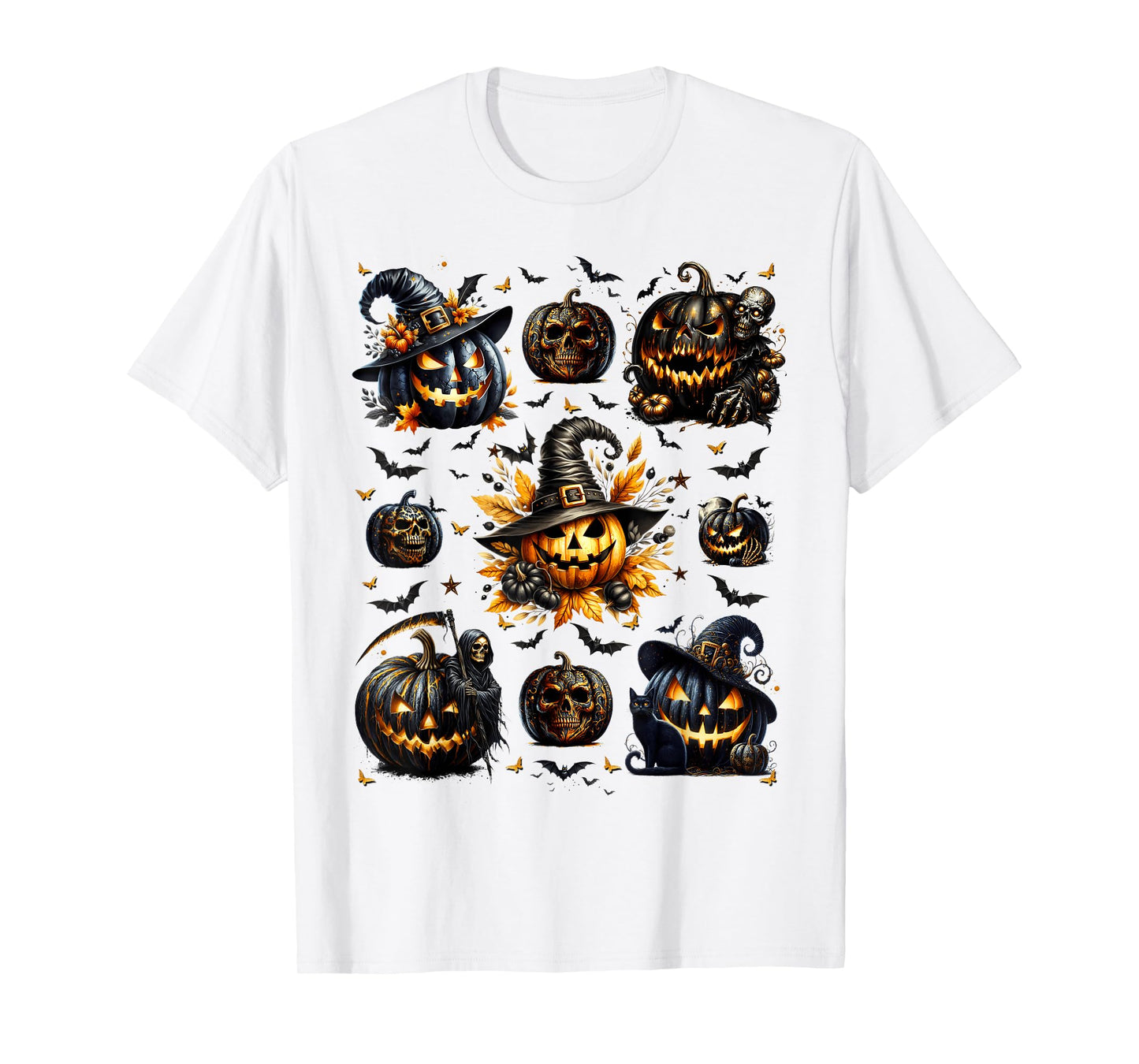 Black White and Orange Halloween Jack O Lantern Pumpkin T-Shirt