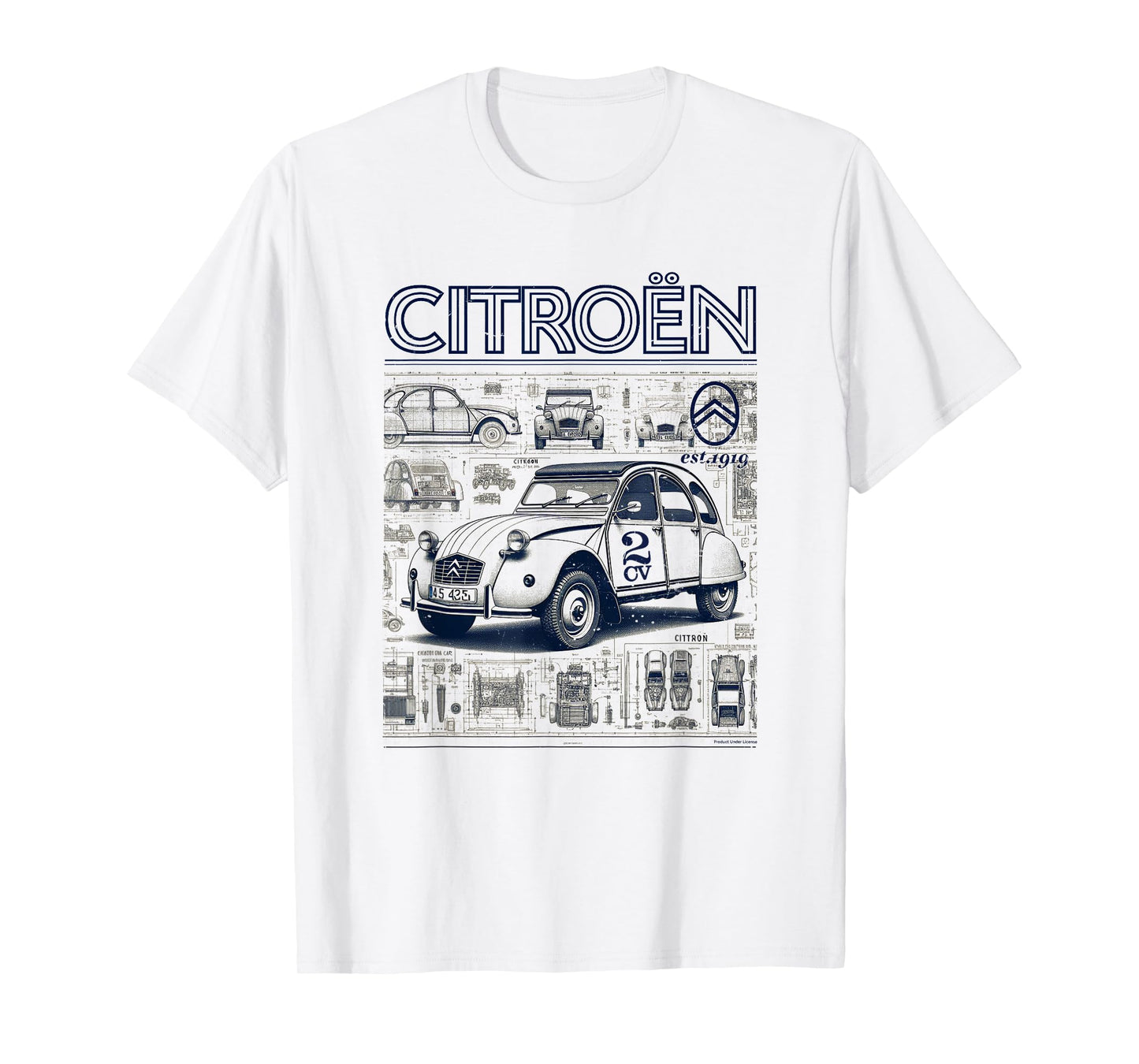 Citroën 2CV Retro Schematics Est 1919 T-Shirt