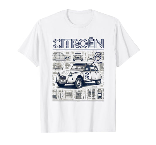 Citroën 2CV Retro Schematics Est 1919 T-Shirt