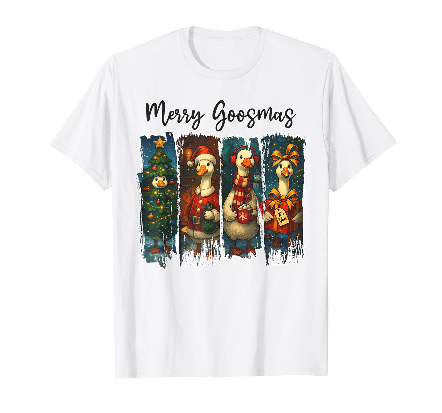 Funny Retro Merry Goosemas Christmas Silly Goose Xmas Lights T-Shirt