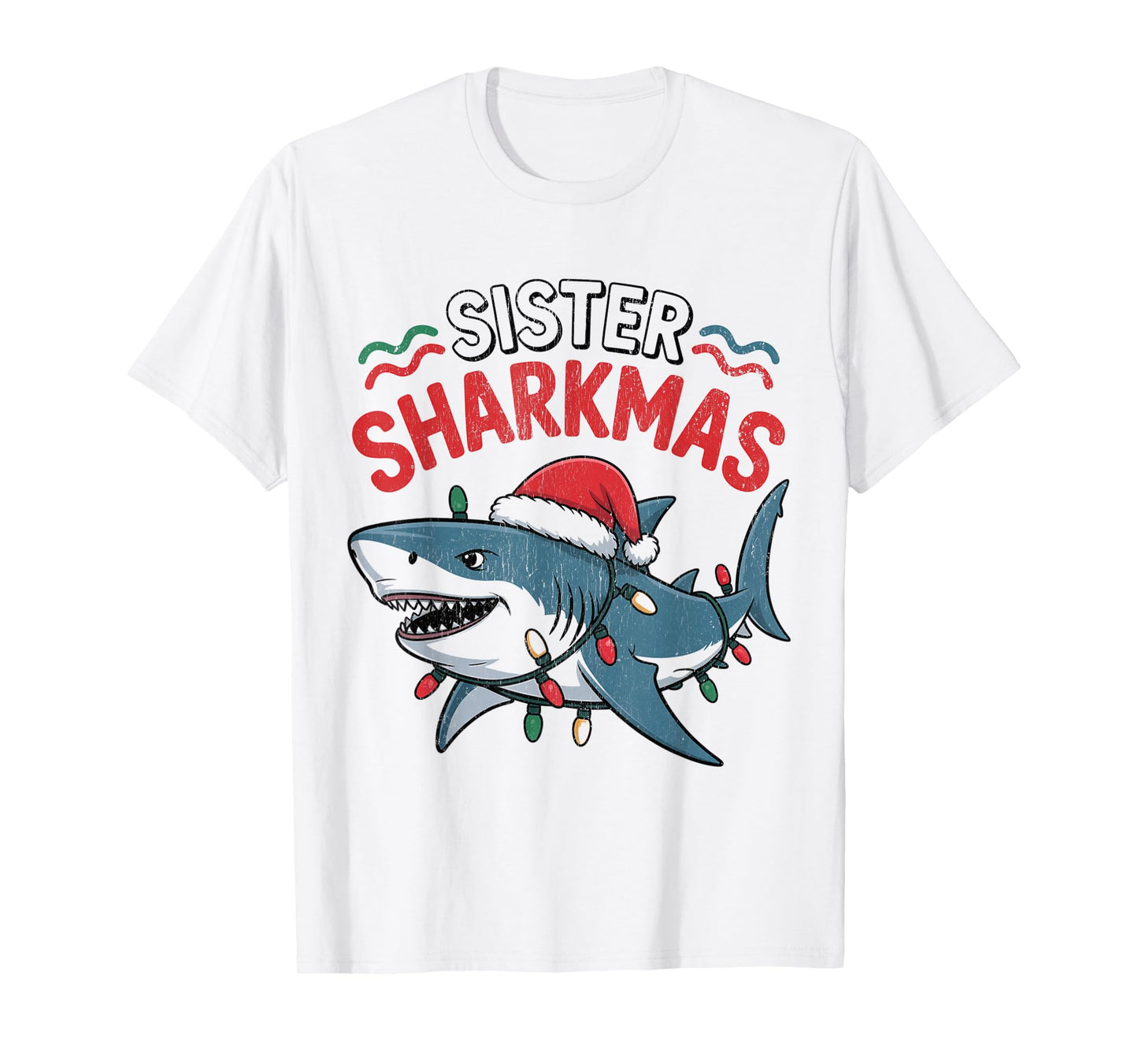 Sister Sharkmas Funny Shark Santa Hat Christmas T-Shirt
