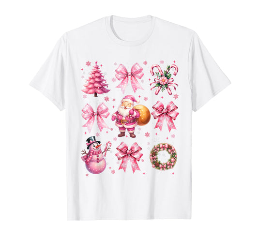 Cute Pink Santa Coquette Snowman Christmas Xmas Women Girl T-Shirt