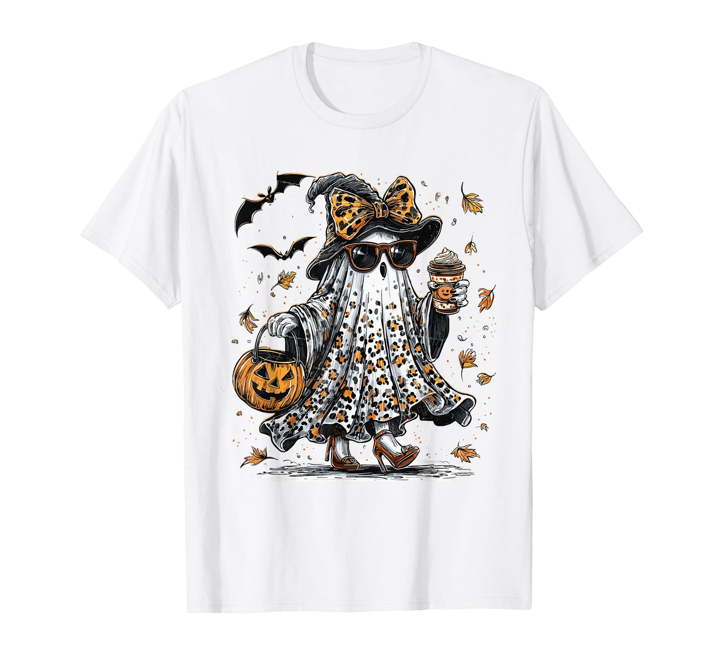 Coquette Leopard Ghost Coffee Boo-JEE Halloween Boujee Ghost T-Shirt