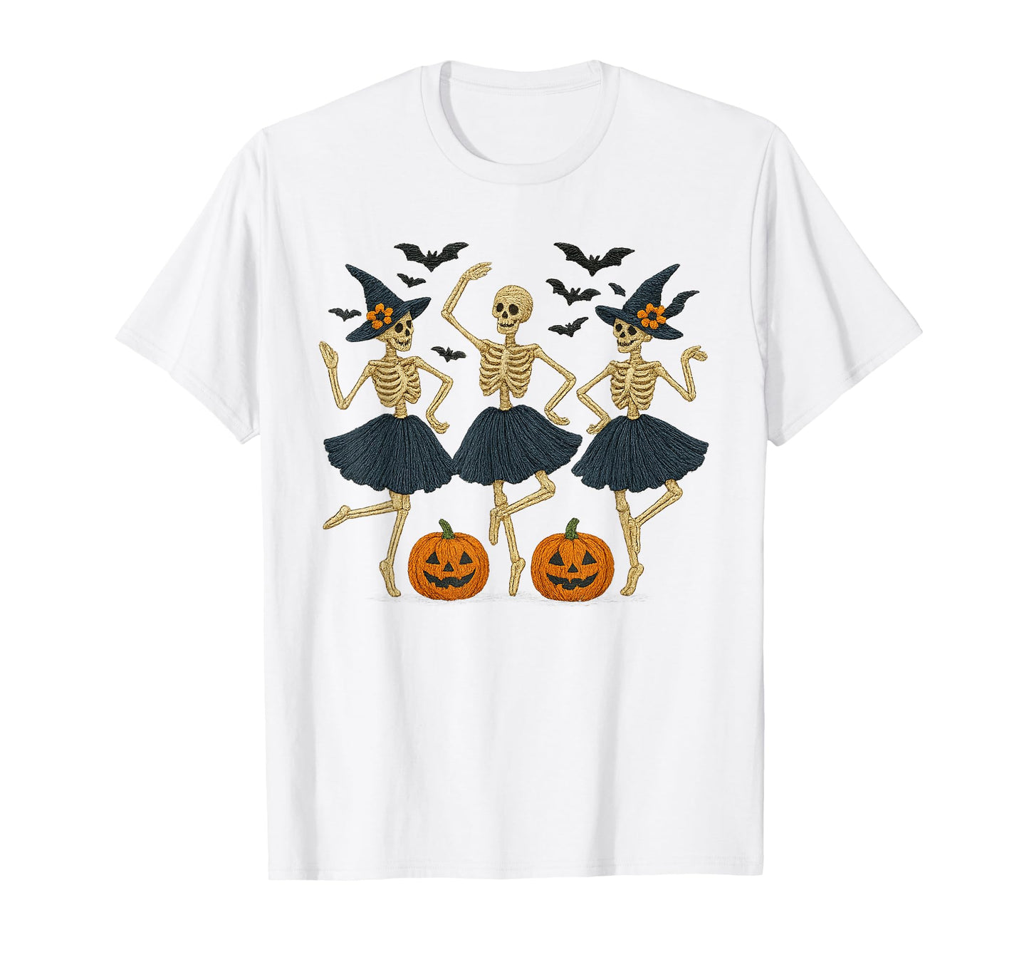 Halloween Witches Dancing Skeletons Embroidery Design Parody T-Shirt
