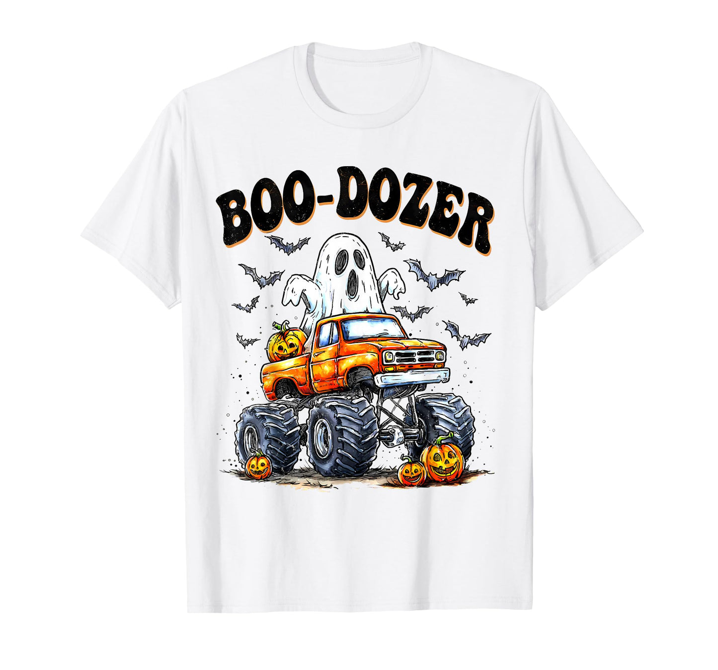 Boo Dozer Ghost Bulldozer Halloween Construction Trucks Kids T-Shirt