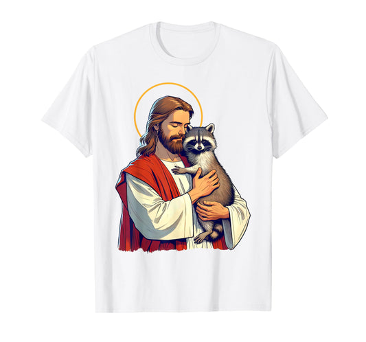Racoon Lover Trash Eater Christian Jesus Holding A Racoon T-Shirt
